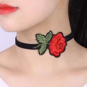 Rose embroidered choker floral roses